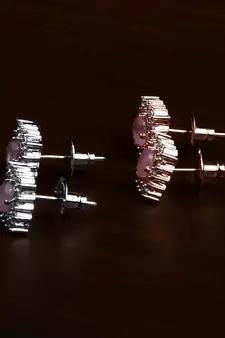 Rhodium and Rose Plated Pink Stone Embellished Two Pairs of American Diamons Studs 216ED431