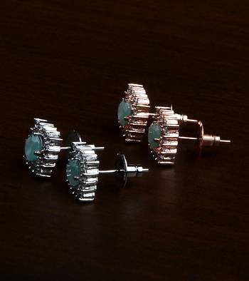 Rhodium and Rose Plated Mint Stone Embellished Two Pairs of American Diamons Studs 216ED432 2