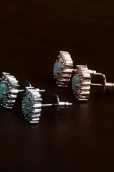 Rhodium and Rose Plated Mint Stone Embellished Two Pairs of American Diamons Studs 216ED432