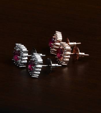 Rhodium and Rose Plated Magenta Stone Embellished Two Pairs of American Diamons Studs 216ED433 2