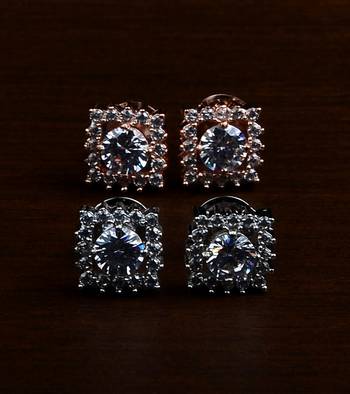 Rhodium and Rose Plated Two Pairs of American Diamons Studs 216ED434 1