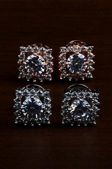 Rhodium and Rose Plated Two Pairs of American Diamons Studs 216ED434
