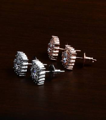 Rhodium and Rose Plated Two Pairs of American Diamons Studs 216ED434 2