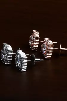Rhodium and Rose Plated Two Pairs of American Diamons Studs 216ED434
