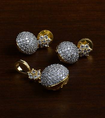 Gold Plated Designer American Diamond Pendant Set 216ED436 1