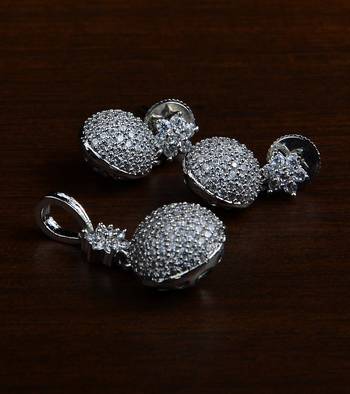 Rhodium Plated Designer American Diamond Pendant Set 216ED437 1