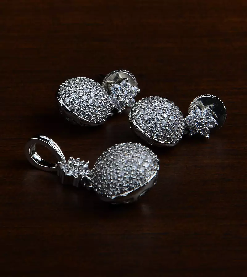 Rhodium Plated Designer American Diamond Pendant Set 216ED437