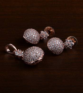 Rose Gold Plated Designer American Diamond Pendant Set 216ED438 1