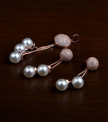 Rose Gold Plated Designer American Diamond Pendant Set 216ED439 1