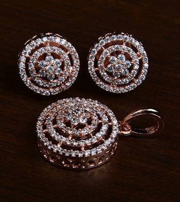 Rose Gold Plated Designer American Diamond Pendant Set 216ED442 1