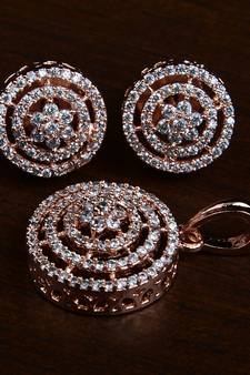 Rose Gold Plated Designer American Diamond Pendant Set 216ED442