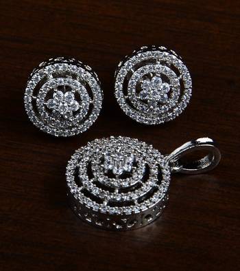 Rhodium Plated Designer American Diamond Pendant Set 216ED443 1