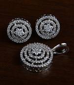 Rhodium Plated Designer American Diamond Pendant Set 216ED443