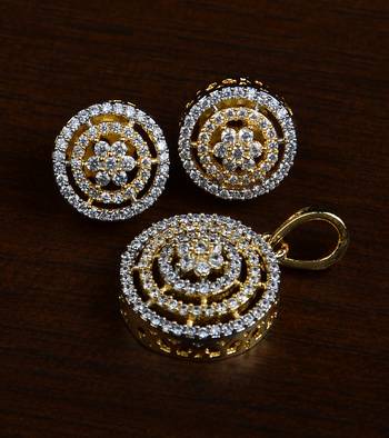 Gold Plated Designer American Diamond Pendant Set 216ED444 1