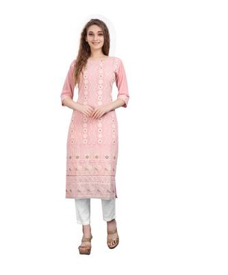 SWAGG INDIA  Wear Lucknow Chikan Needlecraft Cotton Regular Wear Pink Color Kurti Kurta 1