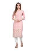 SWAGG INDIA  Wear Lucknow Chikan Needlecraft Cotton Regular Wear Pink Color Kurti Kurta