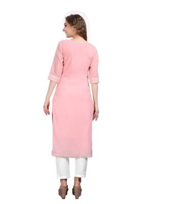 SWAGG INDIA  Wear Lucknow Chikan Needlecraft Cotton Regular Wear Pink Color Kurti Kurta 2