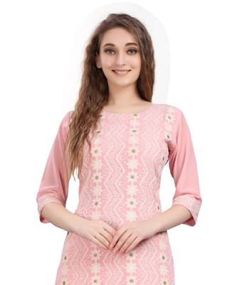 SWAGG INDIA  Wear Lucknow Chikan Needlecraft Cotton Regular Wear Pink Color Kurti Kurta 3