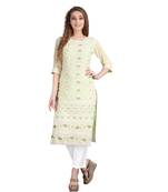 SWAGG INDIA  Wear Lucknow Chikan Needlecraft Faux Georgette Regular Wear Light Green Color Kurti Kurta