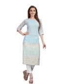 SWAGG INDIA  Wear Lucknow Chikan Needlecraft Faux Georgette Regular Wear Light Sky Blue Color Kurti Kurta