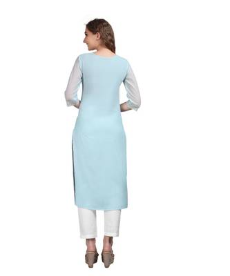 SWAGG INDIA  Wear Lucknow Chikan Needlecraft Faux Georgette Regular Wear Light Sky Blue Color Kurti Kurta 2