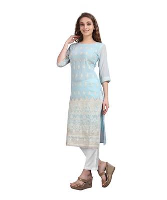 SWAGG INDIA  Wear Lucknow Chikan Needlecraft Faux Georgette Regular Wear Light Sky Blue Color Kurti Kurta 4