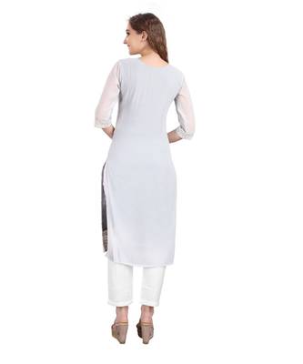 SWAGG INDIA  Wear Lucknow Chikan Needlecraft Faux Georgette Regular Wear Light Grey Color Kurti Kurta 2