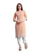 SWAGG INDIA  Wear Lucknow Chikan Needlecraft Faux Georgette Regular Wear Peach Color Kurti Kurta