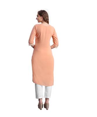 SWAGG INDIA  Wear Lucknow Chikan Needlecraft Faux Georgette Regular Wear Peach Color Kurti Kurta 2