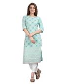 SWAGG INDIA  Wear Lucknow Chikan Needlecraft Faux Georgette Regular Wear Sky Blue Color Kurti Kurta