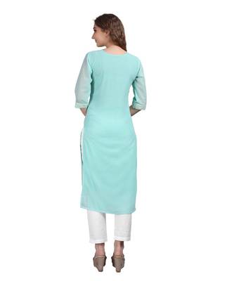 SWAGG INDIA  Wear Lucknow Chikan Needlecraft Faux Georgette Regular Wear Sky Blue Color Kurti Kurta 2