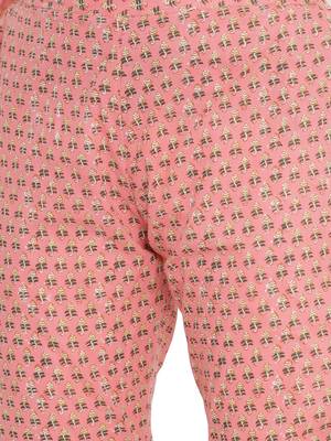 F Women's Cotton Cambric Floral Printed Straight Kurta Pant Dupatta Set (Peach) 6