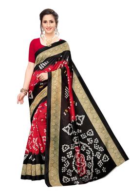 Black printed art silk saree with blouse 1