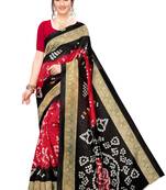 Black printed art silk saree with blouse