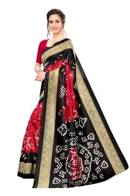Black printed art silk saree with blouse 2
