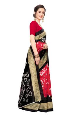 Black printed art silk saree with blouse 3
