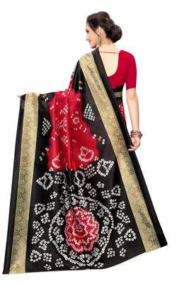 Black printed art silk saree with blouse 4
