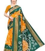 Mustard printed art silk saree with blouse