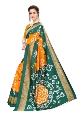 Mustard printed art silk saree with blouse 2