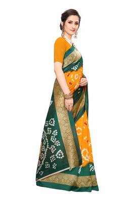 Mustard printed art silk saree with blouse 3