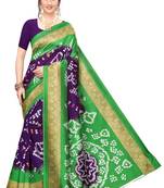 Green printed art silk saree with blouse