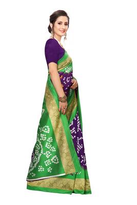 Green printed art silk saree with blouse 3