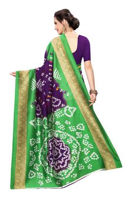 Green printed art silk saree with blouse 4