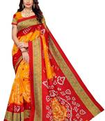 Yellow printed art silk saree with blouse