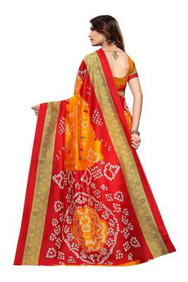 Yellow printed art silk saree with blouse 4