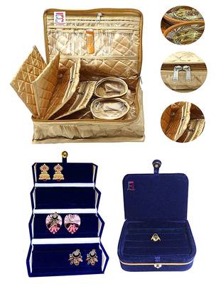 atorakushon   Satin Combo Makeup Pouch Necklace Jewellery Wardrobe Organizer Vanity Travel Kit Bag For Women's (gold) 1