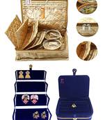 atorakushon   Satin Combo Makeup Pouch Necklace Jewellery Wardrobe Organizer Vanity Travel Kit Bag For Women's (gold)