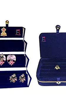 atorakushon   Satin Combo Makeup Pouch Necklace Jewellery Wardrobe Organizer Vanity Travel Kit Bag For Women's (gold)