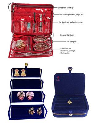 atorakushon   Satin Combo Makeup Pouch Necklace Jewellery Wardrobe Organizer Vanity Travel Kit Bag For Women's (maroon) 1