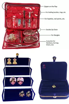 atorakushon   Satin Combo Makeup Pouch Necklace Jewellery Wardrobe Organizer Vanity Travel Kit Bag For Women's (maroon)
